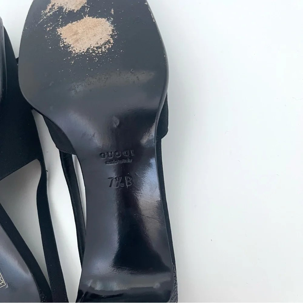 Vintage Gucci Square Buckle Round Toe Sparkly Block Mary Janes Slingbacks Heels - Picture 9 of 10